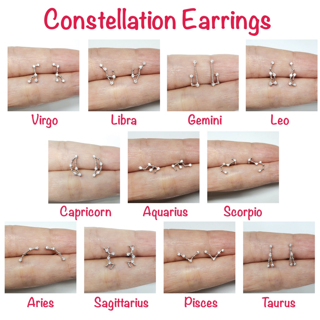Sterling Silver Zodiac Earrings Constellation Earrings Birthday Earrings Gifts